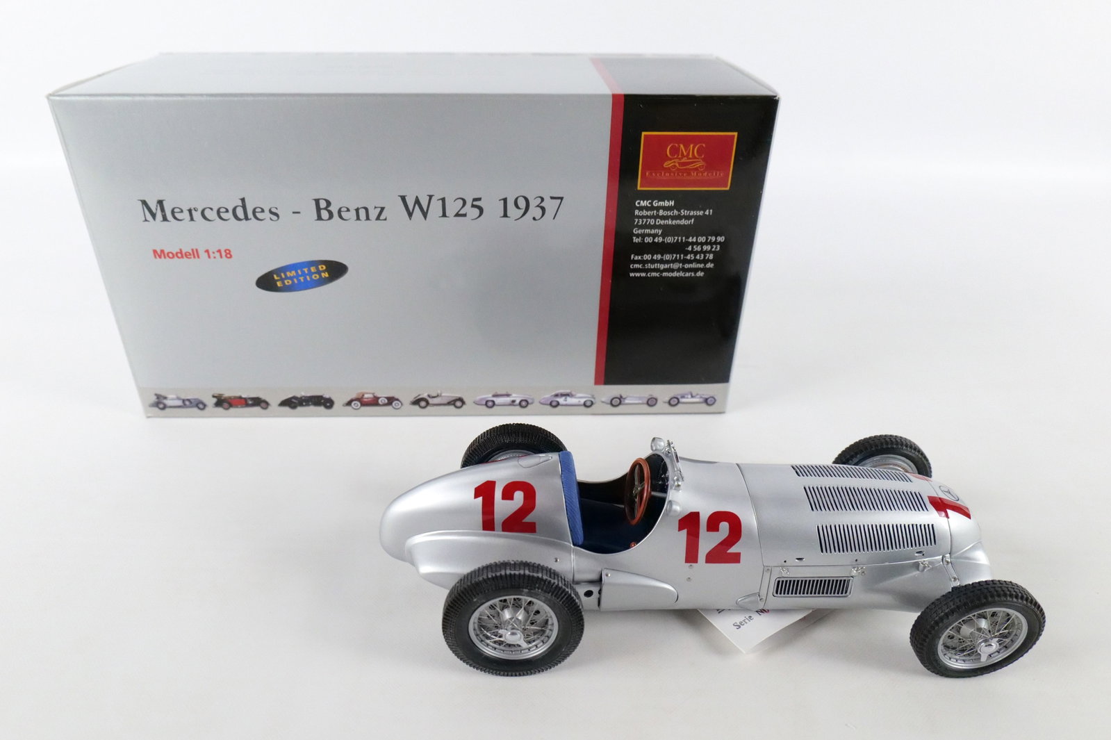 CMC 1/18 Diecast DC9824A - Mercedes-Benz W125 1937 - Argent - Modèle Occasion