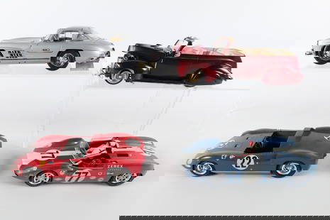Lot of 4 Loose Cars: Lot of 4 Loose Cars. Including Franklin Mint 1954 Mercedes Benz 300SL - Loose Door, 2 Vintage Slot Cars, and Red Convertible. Some wear throughout. All invoices must be paid within 24 hours of the sal