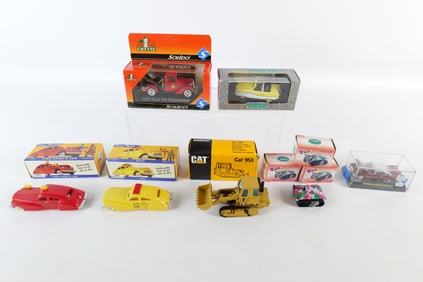Lot of 9 Mixed Material Cars, Trucks, Construction, and Military Vehicles