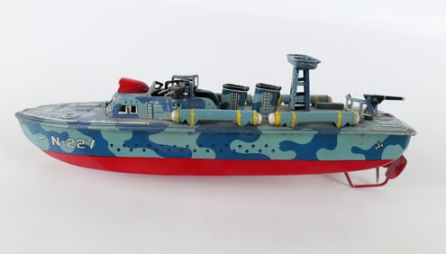 Vintage Mar-Line Toys Tin Litho Torpedo Boat