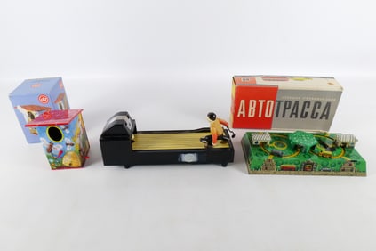 Lot of 3 Tin Litho Banks/Toys