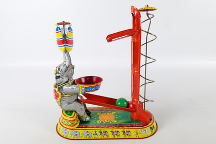 Wind-Up Tin Litho Performing Circus Elephant