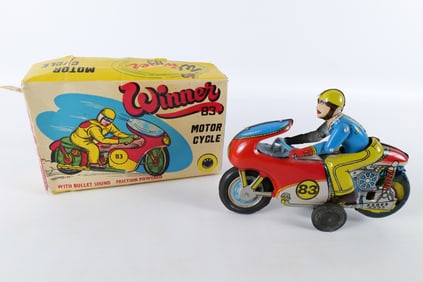 Vintage Winner 83 Tin Litho Friction Motorcycle