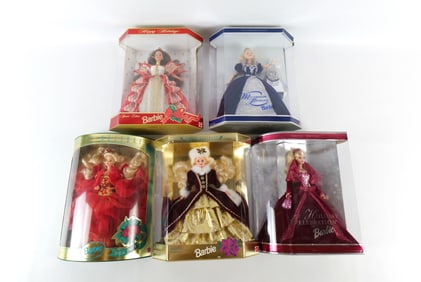 Lot of 5 Holiday Barbies