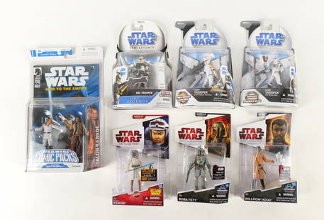 Lot of Star Wars Action Figures: Lot of Star Wars Action Figures. Including Legacy Collection Boba and ARC Trooper, Clone Wars Figures, and Comic Pack Heir to the Empire #1. All new in package. All invoices must be paid within 24 hou