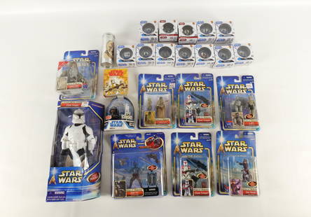 Lot of Star Wars Action Figures and Toys: Lot of Star Wars Action Figures and Toys. Including 12 Star Wars Marbs, Various Hasbro 3.75" Figures, RC Droid, and Attack of the Clones - Clone Trooper. All in original packaging. All invoices must b