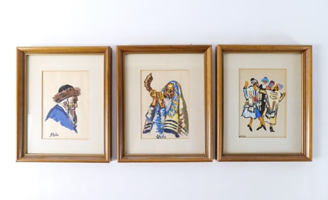 Lot of 3 Mixed Media Judaica Art Paintings by Erwin Stolz