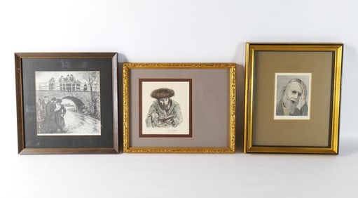 Group Lot of 3 Framed Pieces of Judaica Art