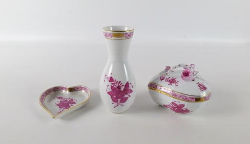 Lot of 3 Herend Hand Painted Porcelain Raspberry Pieces