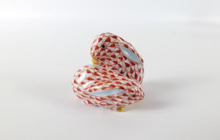 Herend Fishnet Porcelain Snuggling Bunnies Figurine