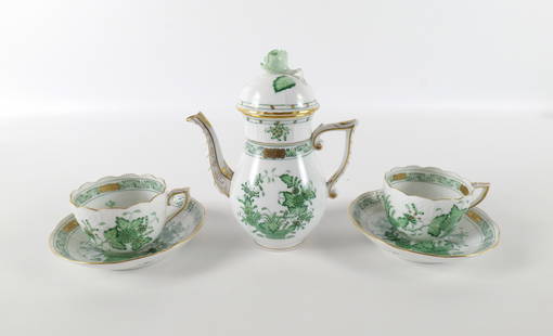 Group Lot of Herend Porcelain: Group Lot of Herend Porcelain. Including Indian Basket Pattern/East Indies Flowers Miniature 6" Teapot with 2 Cups and Saucers. All invoices must be paid within 24 hours of the sale. We offer multiple