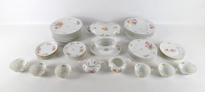 Rosenthal Dresden Flowers Dinnerware Set - 48 Pieces: Rosenthal Dresden Flowers Dinnerware Set - 48 Pieces. Including (10) Dinner Plates, (6) Salad Plates, (4) Dessert Plates, (6) Bread Plates, (6) Cups, (6) Saucers, (6) Soup Bowls, Gravy Boat, Tureen -