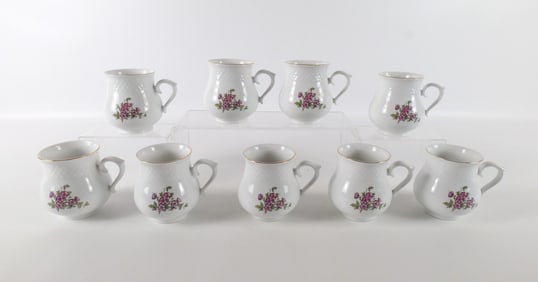 Set of 9 Hungarian Hollahazza Cherry Blossom Mugs