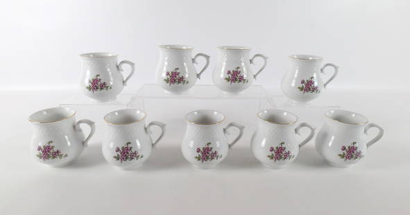 Set of 9 Hungarian Hollahazza Cherry Blossom Mugs: Set of 9 Hungarian Hollahazza Cherry Blossom Mugs. Measure 4" tall. All invoices must be paid within 24 hours of the sale. We offer multiple shipping options please read the shipping terms to