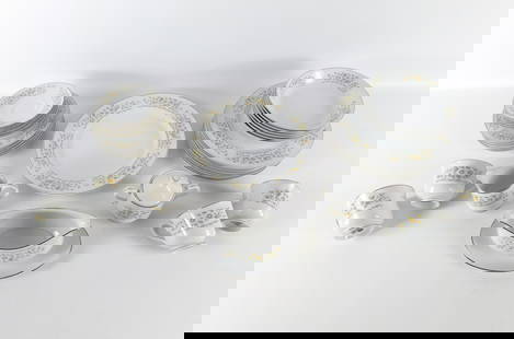 Carlton Concerto Dinnerware Set - 30 Pieces: Carlton Concerto Dinnerware Set - 30 Pieces. Including (6) Dinner Plates, (6) Salad Plates, (5) Fruit Bowls, (4) Teacups, (5) Saucers, Platter, Gravy Boat, Creamer and Sugar. All invoices must be