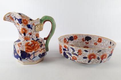 Ironstone Imari Style Wash Basin and Jug Set