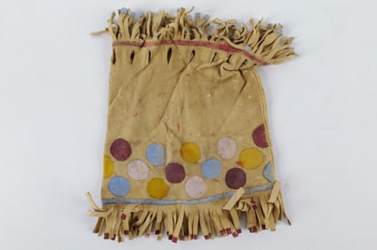 Early 20th Century Native American Souvenir Deerskin Drawstring Pouch