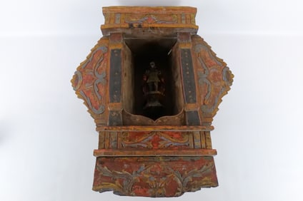 Antique Painted Tibetan Alter Shrine Wall Hanging Cabinet