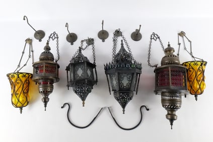 Group Lot of Decorative Middle Eastern Style Hanging Candlestick Lanterns
