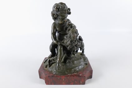 Bronze Statue Putti with Dog