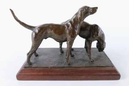 Bronze Statue Two Hound Dogs