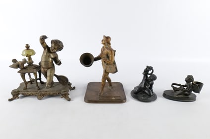 Lot of 4 Antique Bronze and Mixed Metal Figurines