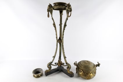 Monumental Ornate Bronze Decorative Urn on Pedestal