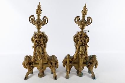 Pair of Gilded Bronze Andirons