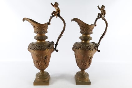 Pair of Bronze Ewers