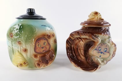 Lot of 2 Vintage American Bisque Flasher Corner Cookie Jars