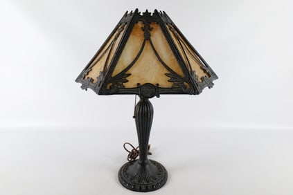 Vintage Brass Slag Glass Lamp