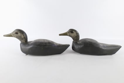 Pair of 2 Vintage Carved Wooden Duck Decoys