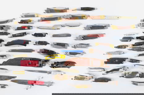 Lot of Knives: Lot of Knives. Including Pocket Knives, Letter Openers, Dagger, and Hunting Knife. Including Swiss Army Knife, Advertising, Wooden Handles, Metal, Plastic and More. All invoices must be paid within 24
