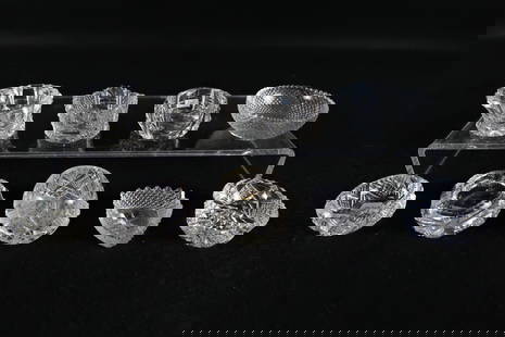 Lot of 8 Antique Cut and Pressed Glass Table Salt Cellars: Lot of 8 Antique Cut and Pressed Glass Table Salt Cellars. Tallest measures 1.75". All invoices must be paid within 24 hours of the sale. We offer multiple shipping options please read the shipping te