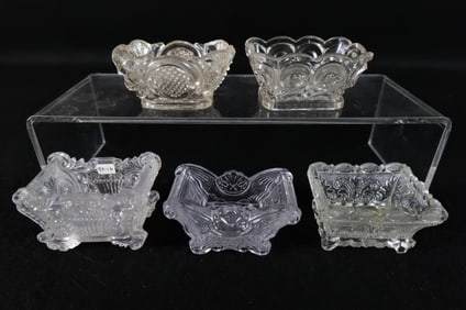 Lot of 5 Antique Pressed Glass Open Master Salt Cellar's