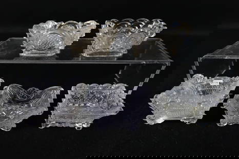 Lot of 5 Antique Pressed Glass Open Master Salt Cellar's: Lot of 5 Antique Pressed Glass Open Master Salt Cellar's. Including Sleigh Shaped, Boston & Sandwich Glass Company and More. Some chipping to the rim. Tallest measures 2". All invoices must be paid wi