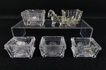 Lot of 5 Antique and Vintage Pressed Glass Open Master Salt Cellar's