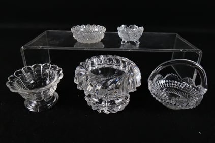 Lot of 5 Antique and Vintage Cut and Pressed Glass Master and Salt Cellars