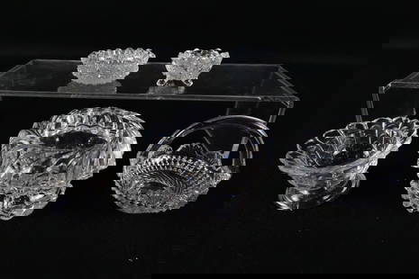 Lot of 5 Antique and Vintage Cut and Pressed Glass Master and Salt Cellars: Lot of 5 Antique and Vintage Cut and Pressed Glass Master and Salt Cellars. Including Daisy, Basket Depression, and More. Some chipping present. Tallest measures 2.5". All invoices must be paid within