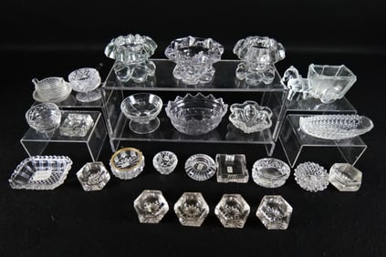 Lot of 25 Antique Clear Cut and Pressed Glass Salt Cellars