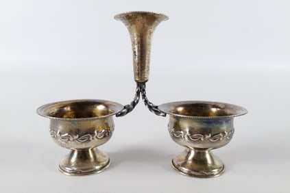 Antique Silver Double Open Salt Cellar and Toothpick Holder