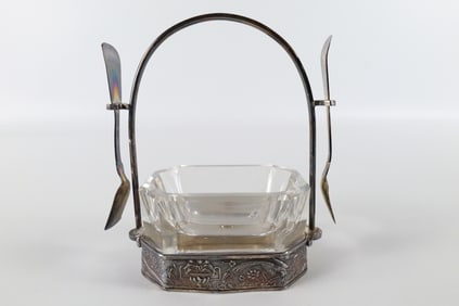 Antique Silver Plate Master Salt Cellar with Bird Design