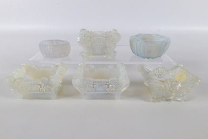 Lot of 6 Antique Opalescent Pressed Glass Salt Cellars