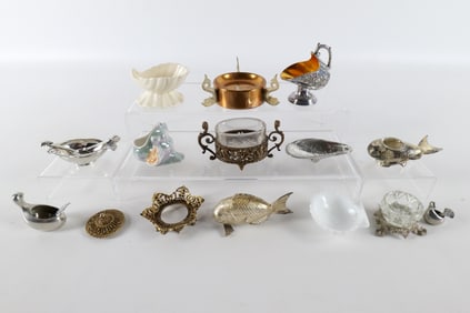 Lot of Mostly Fish and Shore Related Salt Cellars and Master Salts