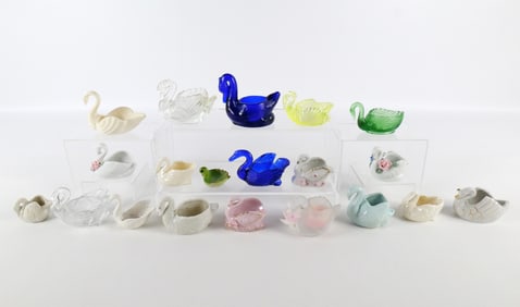 Lot of 20 Swan Salts, Figures and Candle Holders