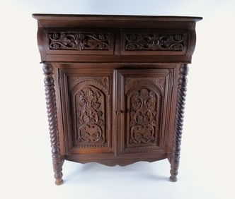 Antique Hand Carved Rope Turn Supported Server/Foyer Table