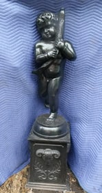 Victorian Style Cast Iron Statue on Figural Pedestal