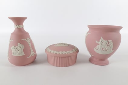 Lot of 3 Wedgwood Pink and White Jasperware Pieces