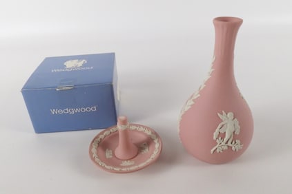 Lot of 2 Wedgwood Pink and White Jasperware Pieces