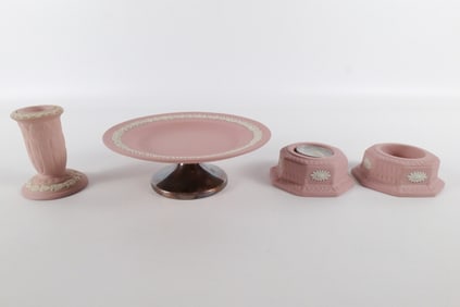 Lot of 4 Pink and White Jasperware Pieces